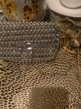 Silver Beaded Evening Crossbody Bag